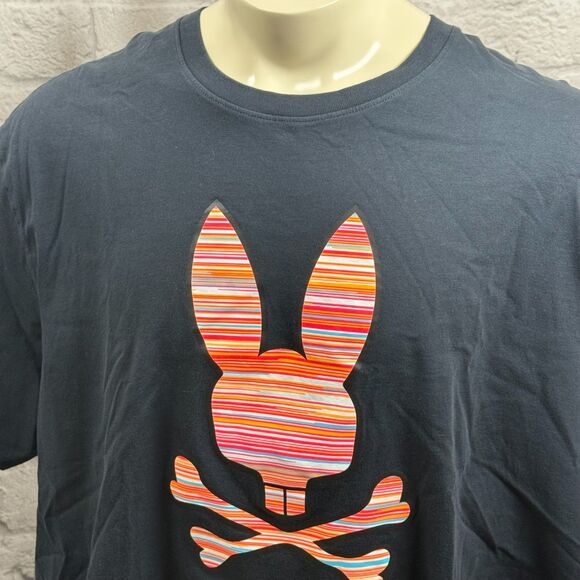 Psycho Bunny Graphic Rabbit Skull And Crossbones Men's 3XL T-Shirt Stripes - Picture 2 of 7